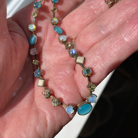 VTG Sorrelli Necklace Turquoise, Gold, Yellow, AB & White Swarovski Crystals - Picture 8 of 9